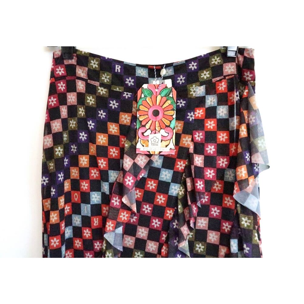 FARM RIO Mesh Check Midi Maxi Ruffle Tiered Skirt Anthropologie S NWT $160 - Picture 5 of 11